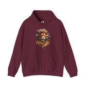 Maroon hoodie with a lion graphic and 'ASLAN is on the Move' text