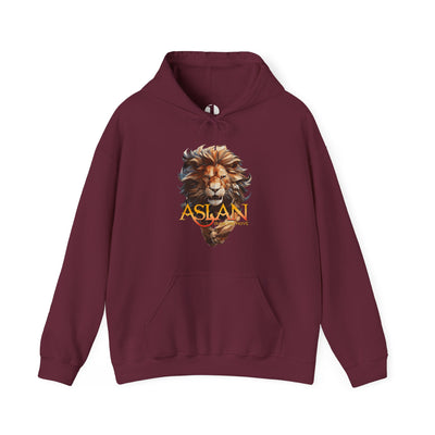 Maroon hoodie with a lion graphic and 'ASLAN is on the Move' text