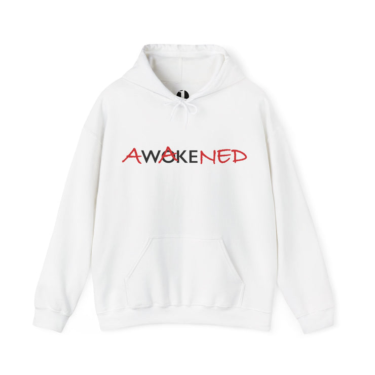 White pullover hoodie with Awakened/Woke graphic based on Luke 24:31