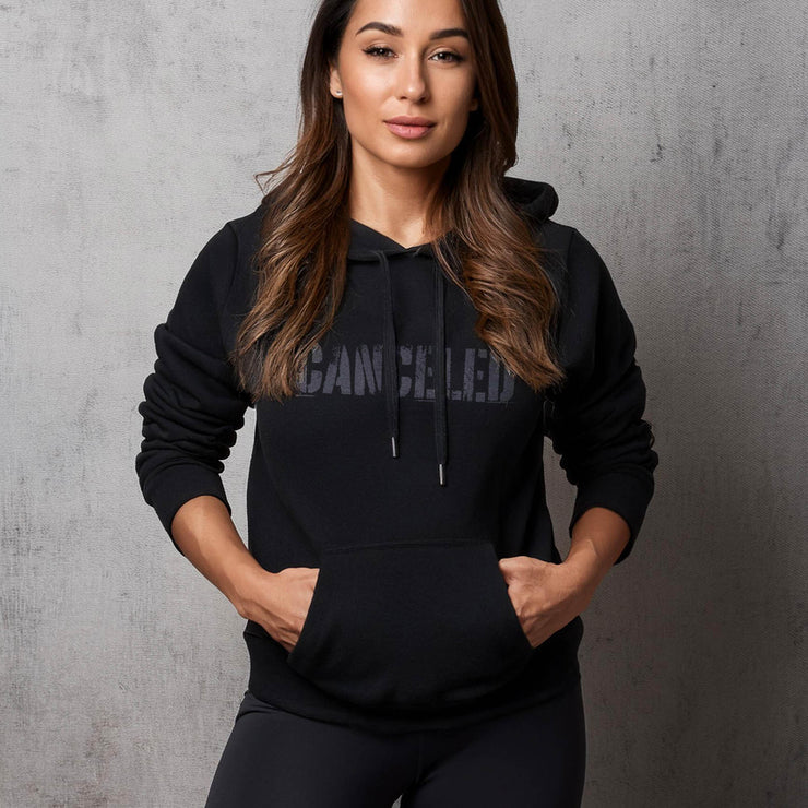 Black pullover hoodie with Canceled graphic based on John 15:20