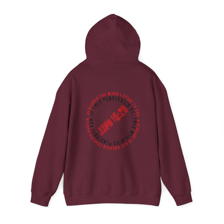 Maroon pullover hoodie with Canceled graphic based on John 15:20