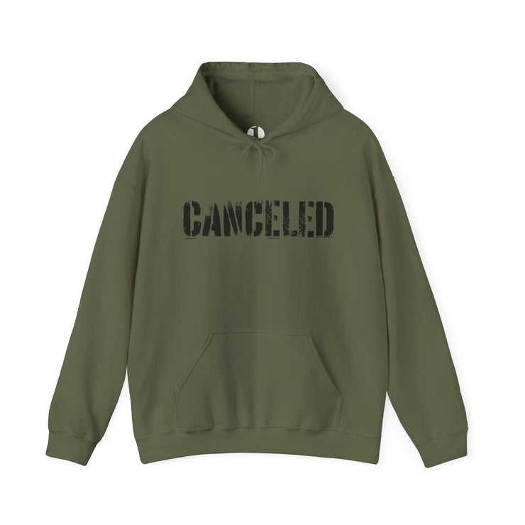 Military green pullover hoodie with Canceled graphic based on John 15:20