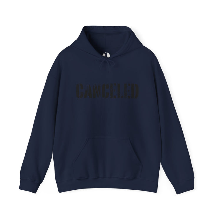 Navy blue pullover hoodie with Canceled graphic based on John 15:20