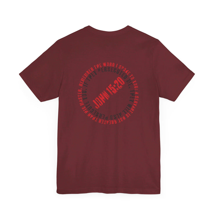 Heather cardinal red unisex T-shirt with Canceled graphic based on John 15:20