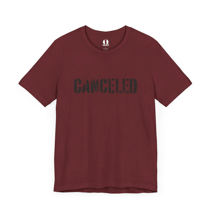 Heather cardinal red unisex T-shirt with Canceled graphic based on John 15:20