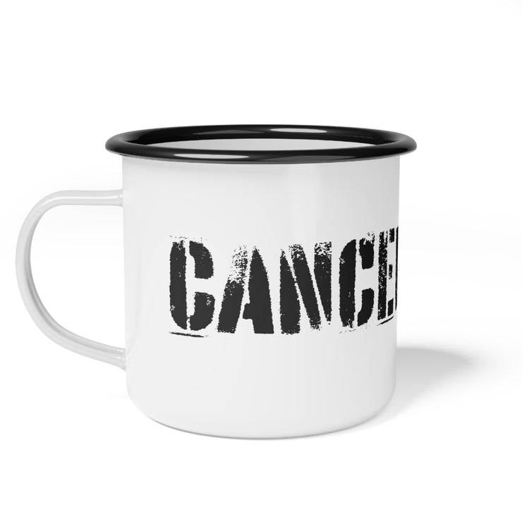 White campsite mug with Canceled graphic based on John 15:20