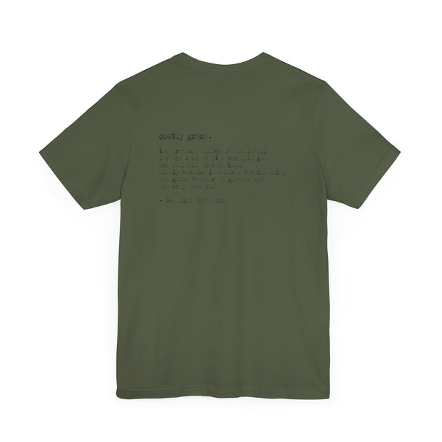 Military Green T-shirt with Costly Grace design from Deitrich Bonhoeffer quote