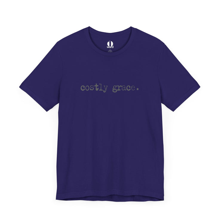 Navy T-shirt with Costly Grace design from Deitrich Bonhoeffer quote