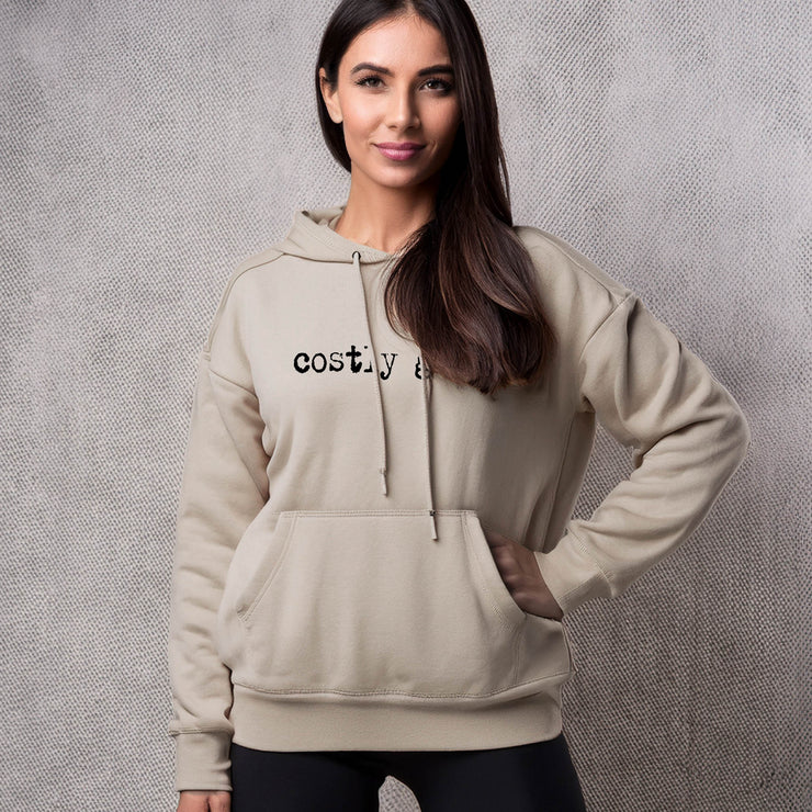 Sand hoodie with Costly Grace design from Deitrich Bonhoeffer quote