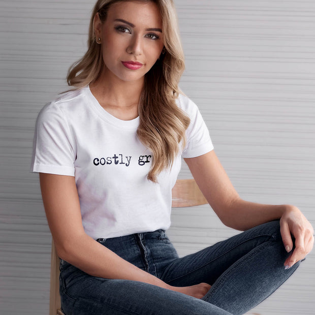 White T-shirt with Costly Grace design from Deitrich Bonhoeffer quote