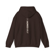 Brown hoodie with Disagree Agreeably graphic