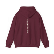 Maroon hoodie with Disagree Agreeably graphic