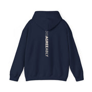 Navy blue hoodie with Disagree Agreeably graphic