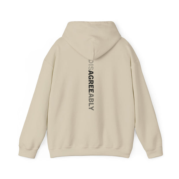 Sand hoodie with Disagree Agreeably graphic