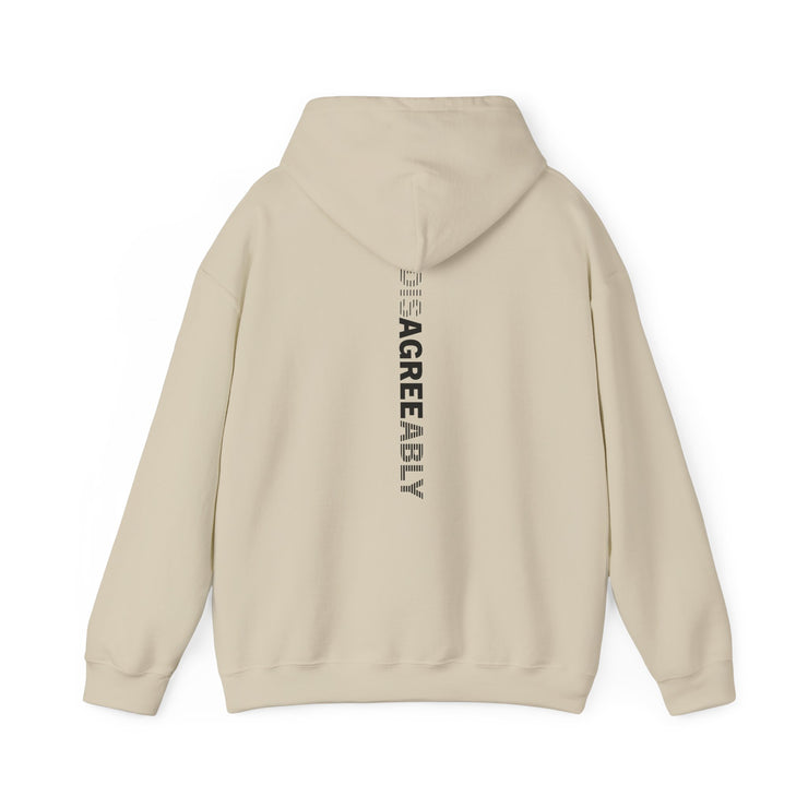 Sand hoodie with Disagree Agreeably graphic
