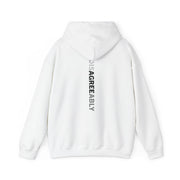 White hoodie with Disagree Agreeably graphic