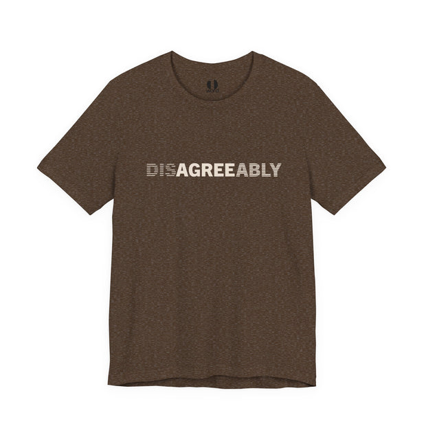 Heather brown T-shirt with Disagree Agreeably graphic
