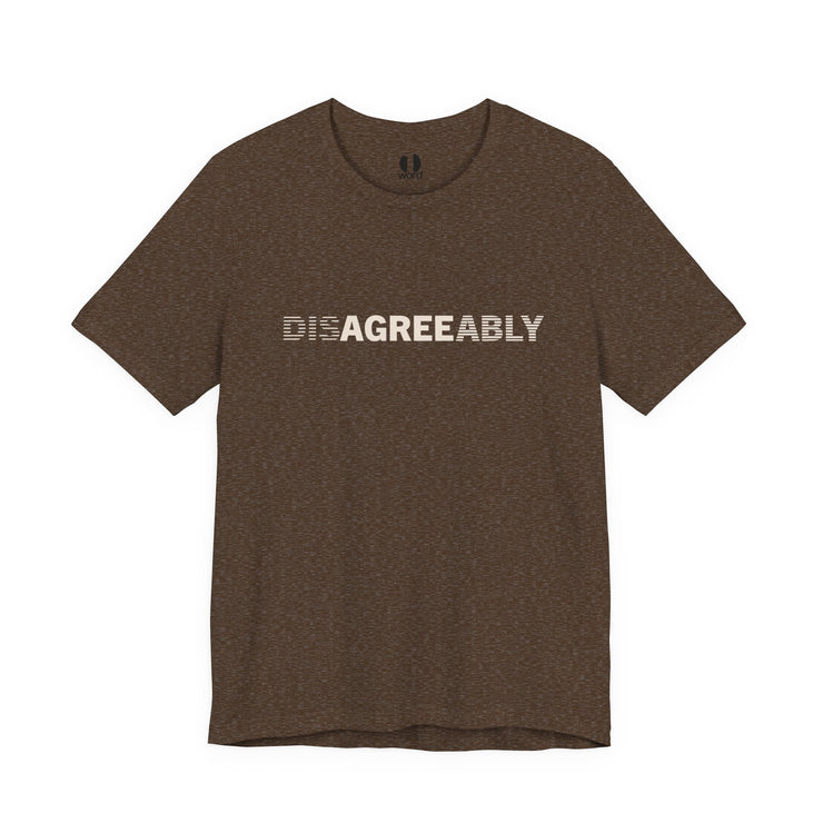 Heather brown T-shirt with Disagree Agreeably graphic