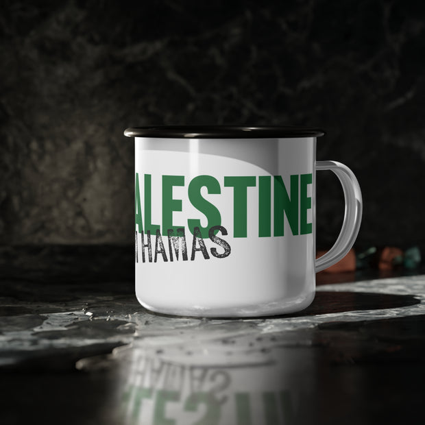White mug with Free Palestine from Hamas graphic