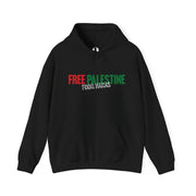 Black hoodie with 'Free Palestine from Hamas' text on a white background