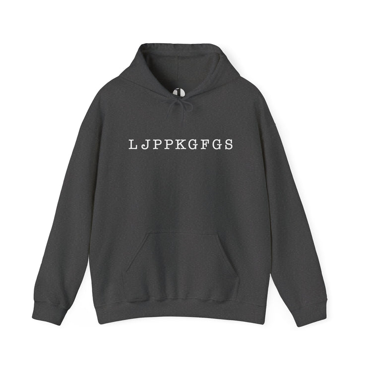 Dark gray heather pullover hoodie with Fruit of the Spirit acrostic graphic based on Galatians 5