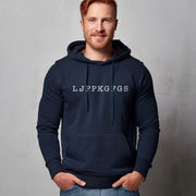 Navy blue pullover hoodie with Fruit of the Spirit acrostic graphic based on Galatians 5