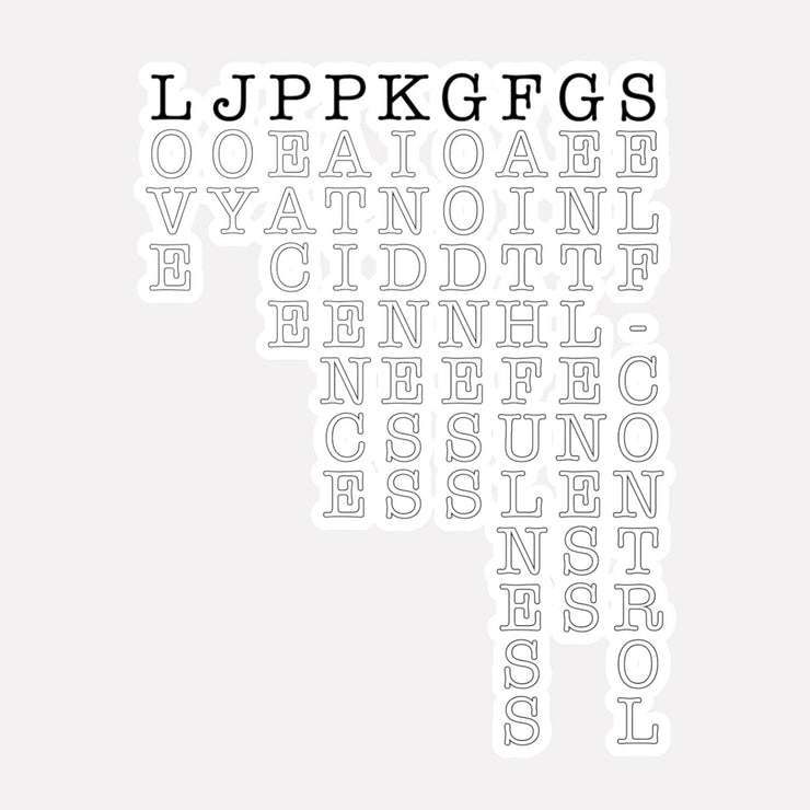 Vinyl decal with Fruit of the Spirit acrostic graphic based on Galatians 5