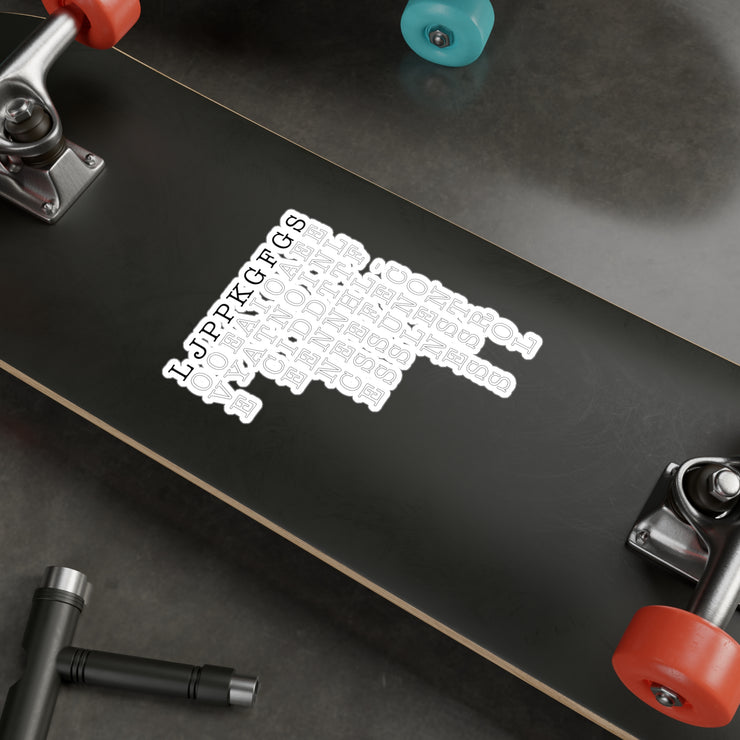 Vinyl decal on skateboard with Fruit of the Spirit acrostic graphic based on Galatians 5