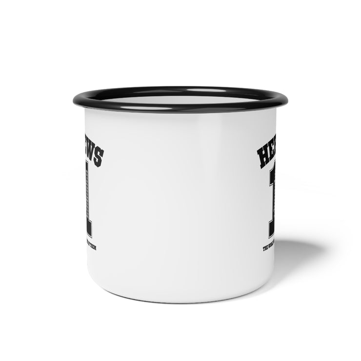 White camp mug with design based on Hebrews 11