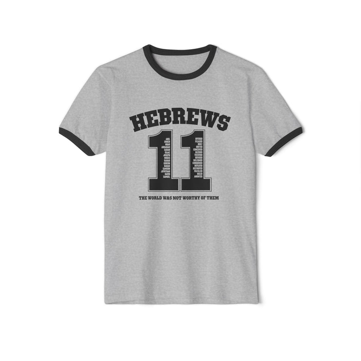 Heather Gray & Black Ringer Tee with design based on Hebrews 11