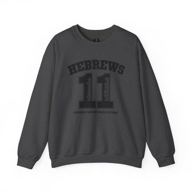 Charcoal gray sweatshirt with design based on Hebrews 11
