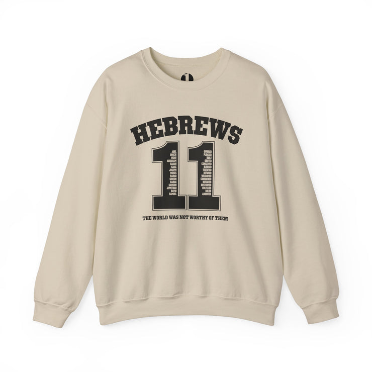 Sand sweatshirt with design based on Hebrews 11