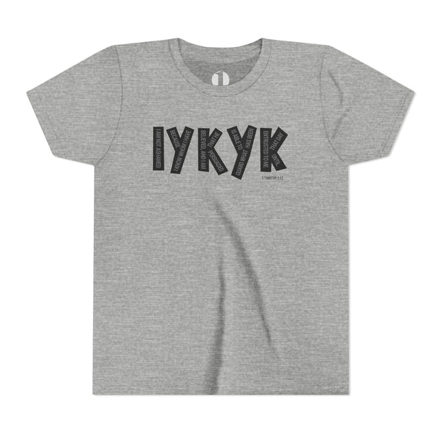 Gray t-shirt with 'IYKYK' text on a white background