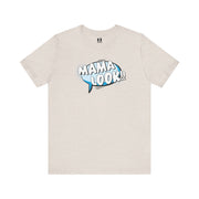 Beige t-shirt with 'MAMA LOOK' graphic on a white background