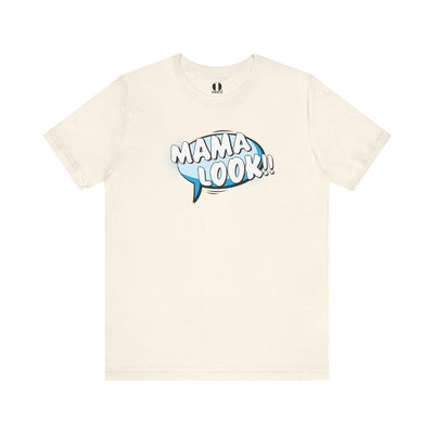 Natural t-shirt with 'MAMA LOOK' graphic on a white background
