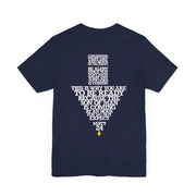 Navy blue T-shirt with Maybe Today Maybe Tomorrow graphic based on Matthew 24