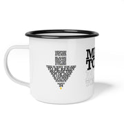 White campsite mug with Maybe Today Maybe Tomorrow graphic based on Matthew 24