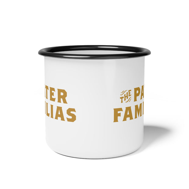 Pater Familias white enamel campsite mug