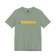 Sage green T-shirt with yellow RECONSTRUCTED text and Psalm 73 reference