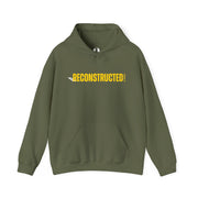 Military green hoodie with yellow RECONSTRUCTED text and Psalm 73 reference