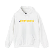 White hoodie with yellow RECONSTRUCTED text and Psalm 73 reference