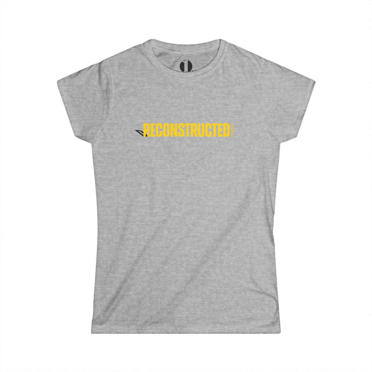 Athletic heather gray slim fit T-shirt with yellow RECONSTRUCTED text and Psalm 73 reference