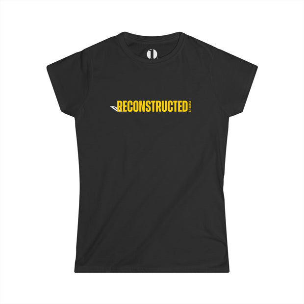 Black slim fit T-shirt with yellow RECONSTRUCTED text and Psalm 73 reference