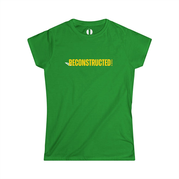 Kelly green slim fit T-shirt with yellow RECONSTRUCTED text and Psalm 73 reference