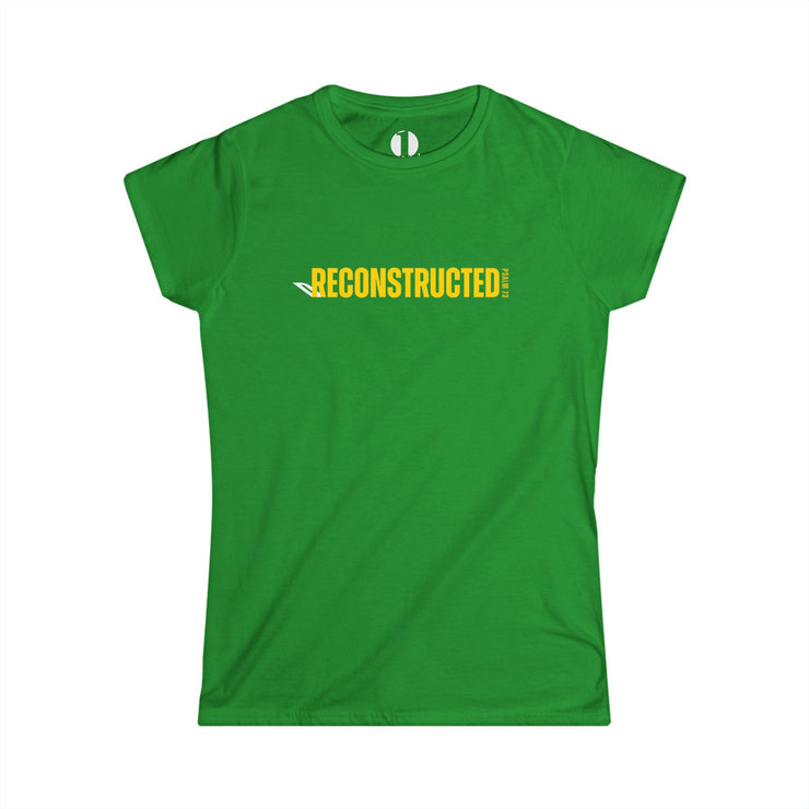 Kelly green slim fit T-shirt with yellow RECONSTRUCTED text and Psalm 73 reference