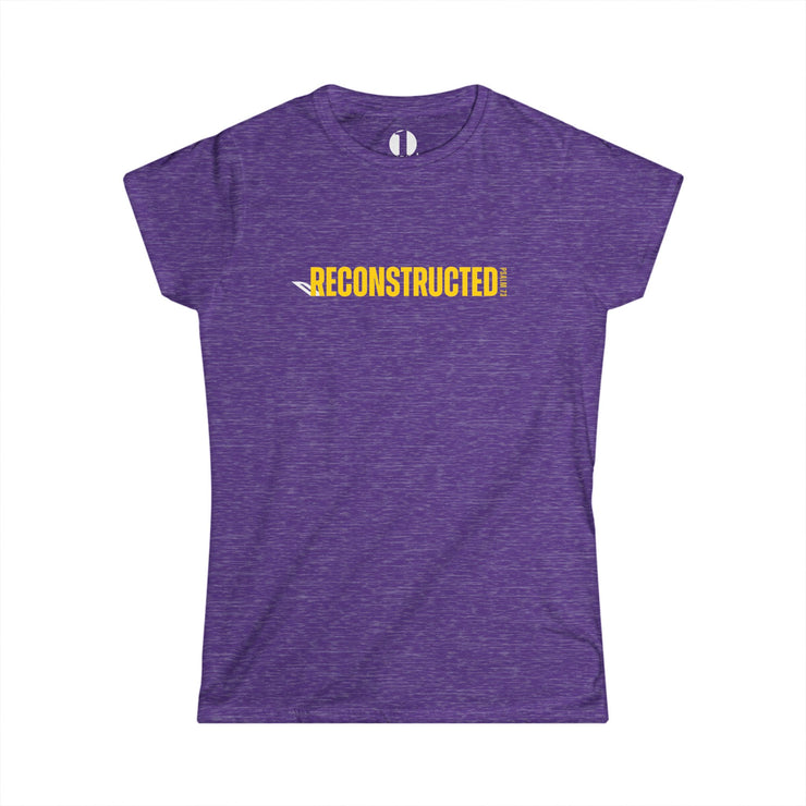 Purple heather slim fit T-shirt with yellow RECONSTRUCTED text and Psalm 73 reference