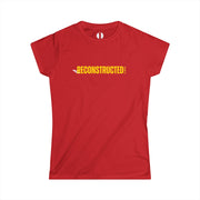 Red slim fit T-shirt with yellow RECONSTRUCTED text and Psalm 73 reference