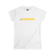 White slim fit T-shirt with yellow RECONSTRUCTED text and Psalm 73 reference
