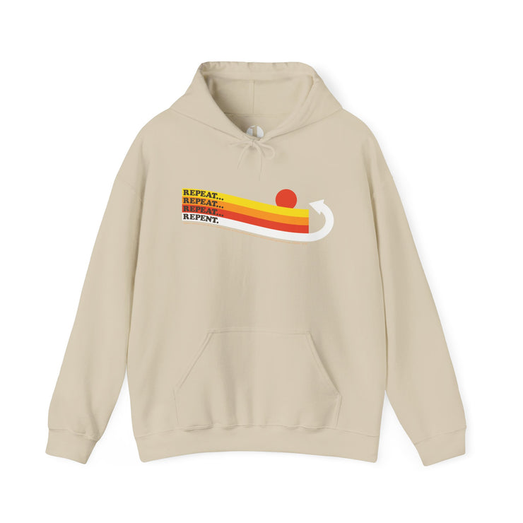 Sand color pullover hoodie with Repeat Repeat Repeat Graphic based on Ezekiel 18:30