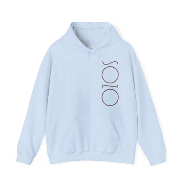 Light Blue hoodie with Sozo in gray